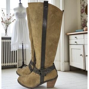 OTBT Suede Leather Knee High Boots Heeled Harness Equestrian‎ Boots Western  6M